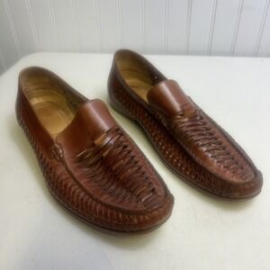 Tasso Elba Men's Woven Brown Leather Loafers Size 9.5
